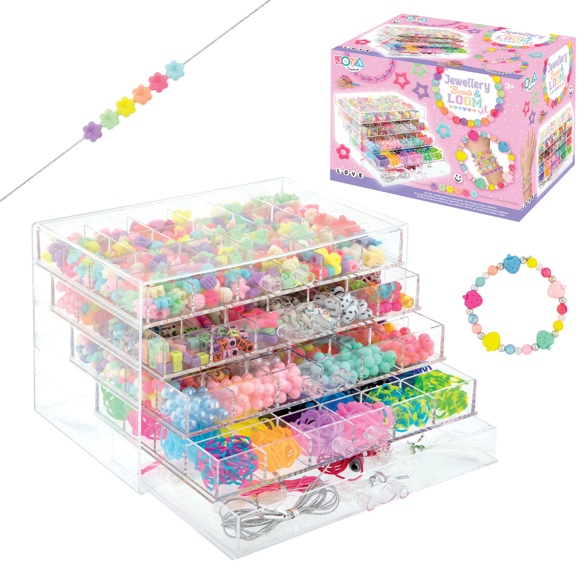 Joya Creative Mega Schmuck Bastelset 3000+ Teile – Perlset mit Buchstabenperlen, Perlen & Loom-Bändern für Mädchen