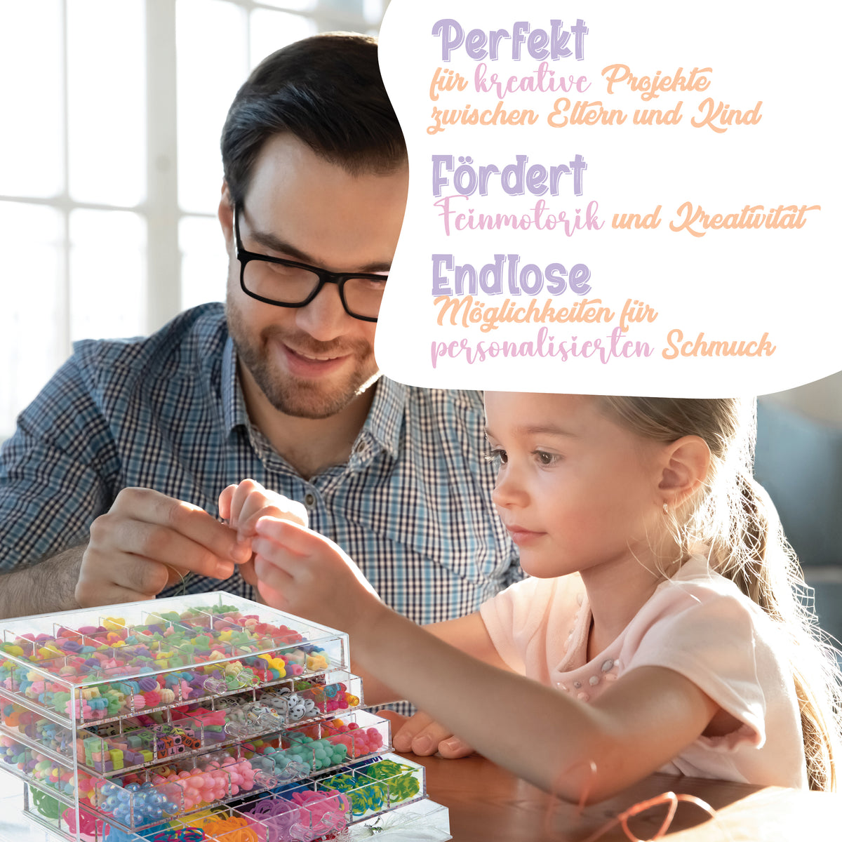 Joya Creative Mega Schmuck Bastelset 3000+ Teile – Perlset mit Buchstabenperlen, Perlen & Loom-Bändern für Mädchen