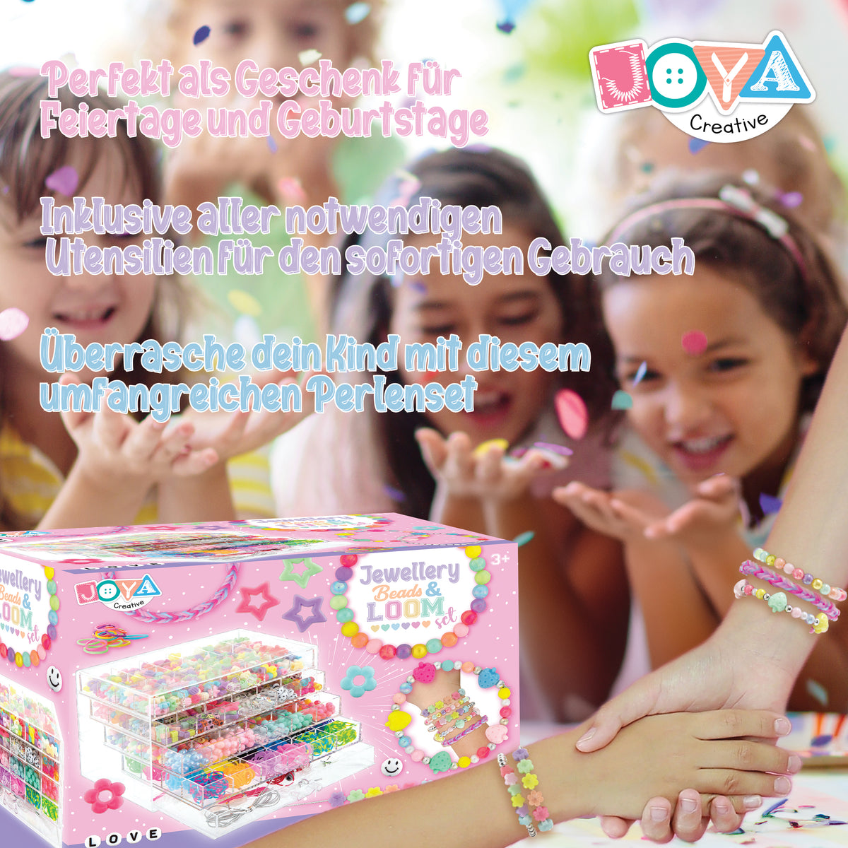 Joya Creative Mega Schmuck Bastelset 3000+ Teile – Perlset mit Buchstabenperlen, Perlen & Loom-Bändern für Mädchen