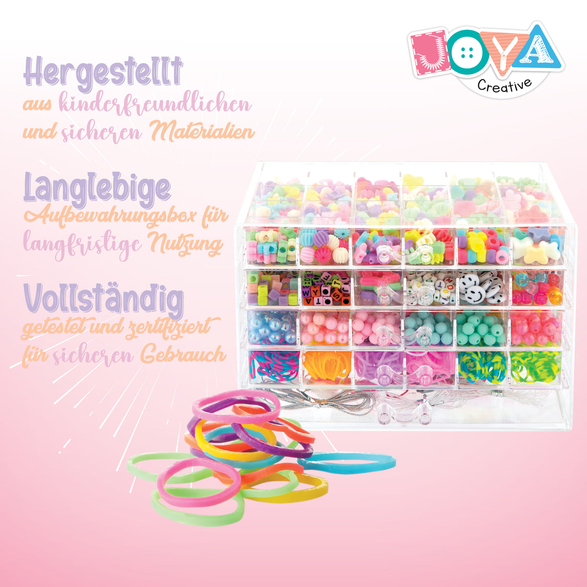 Joya Creative Mega Schmuck Bastelset 3000+ Teile – Perlset mit Buchstabenperlen, Perlen & Loom-Bändern für Mädchen