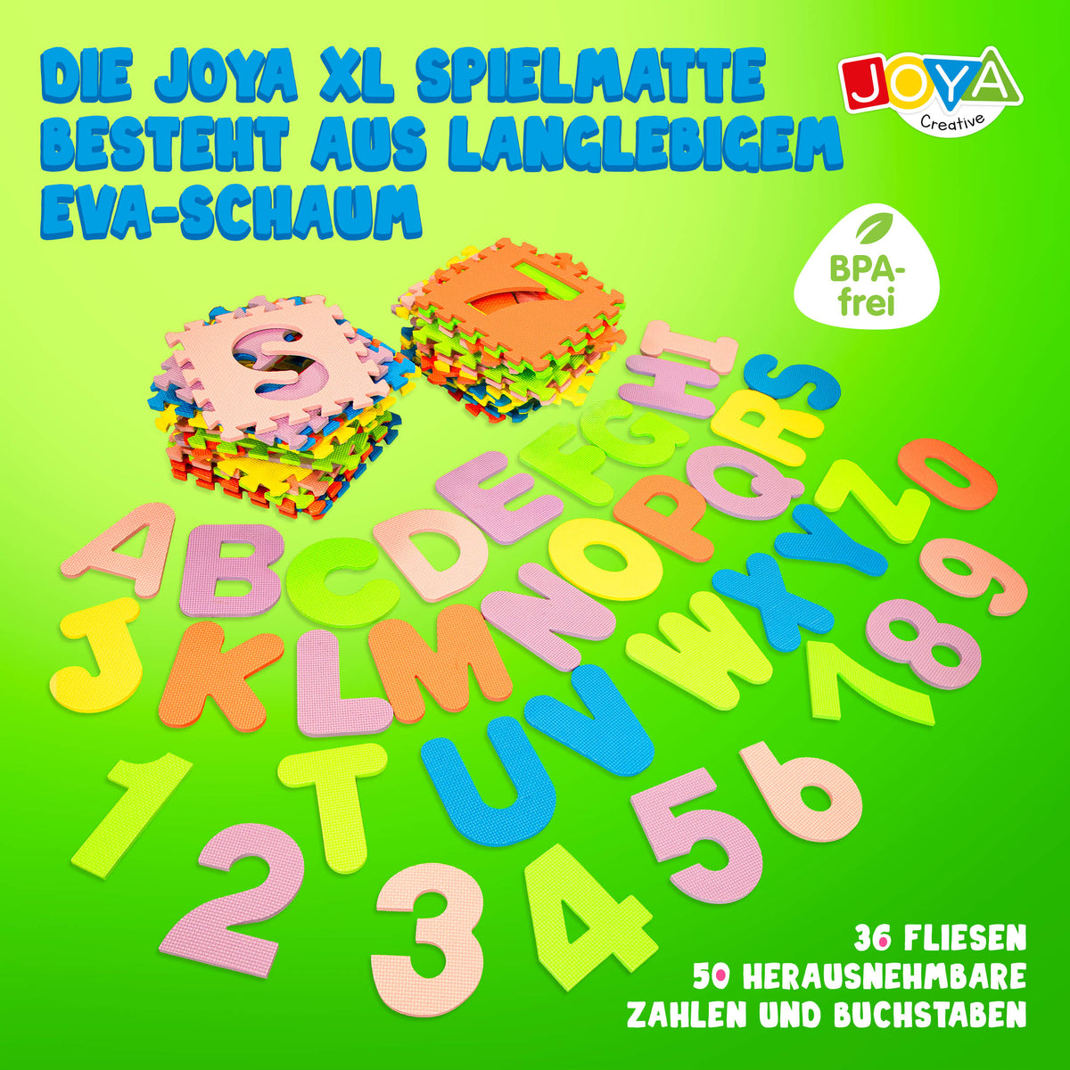 Joya Creative Spielmatte XL 180x180 cm – 86-teilige Puzzlematte aus EVA-Schaumstoff für Babys und Kinder