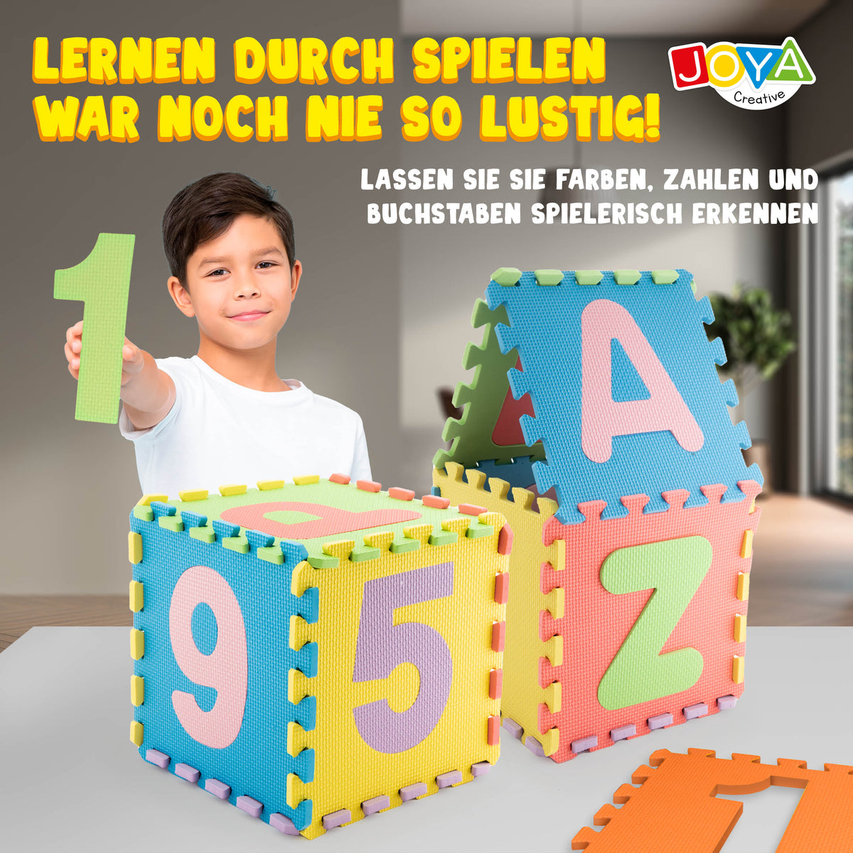 Joya Creative Spielmatte XL 180x180 cm – 86-teilige Puzzlematte aus EVA-Schaumstoff für Babys und Kinder