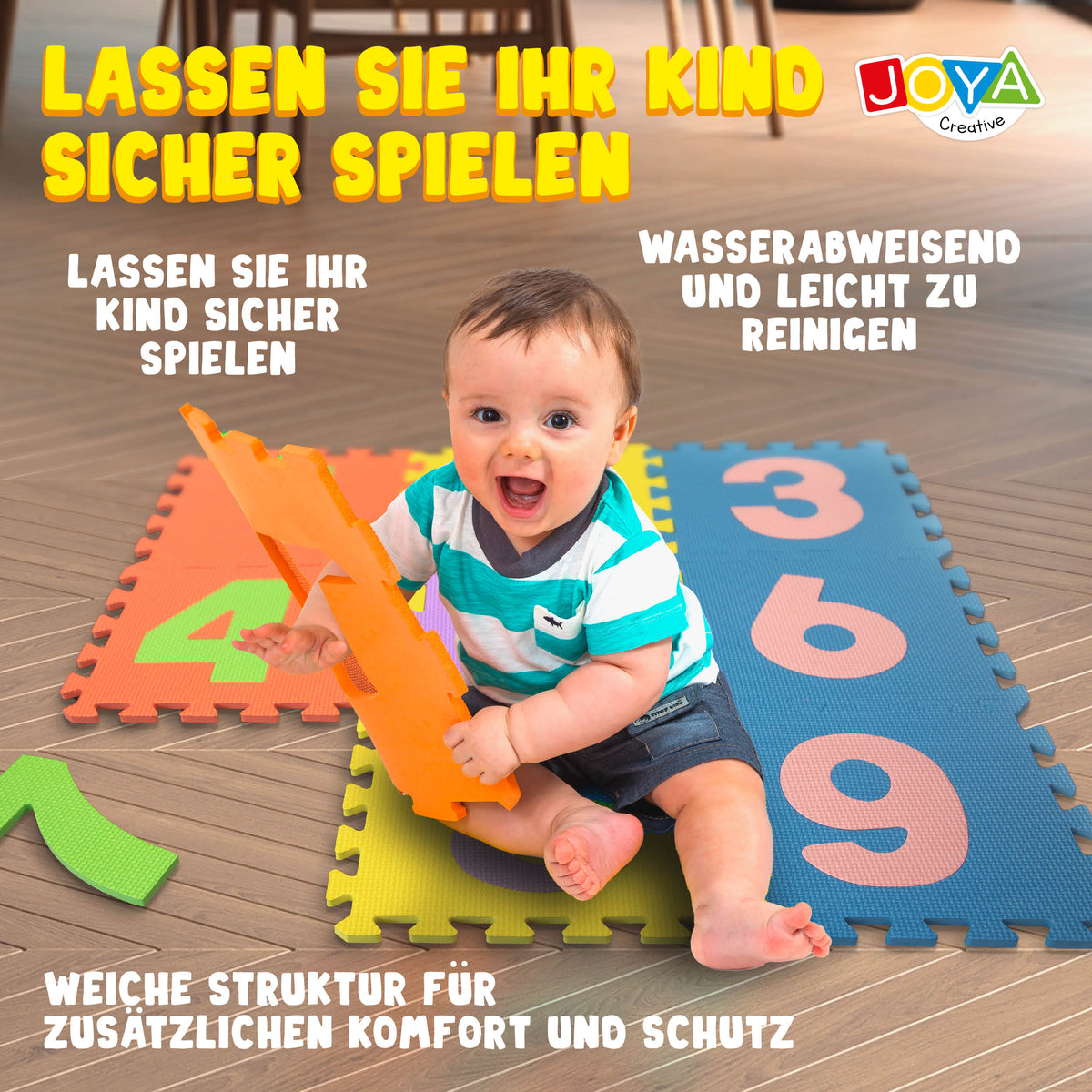 Joya Creative Spielmatte XL 180x180 cm – 86-teilige Puzzlematte aus EVA-Schaumstoff für Babys und Kinder