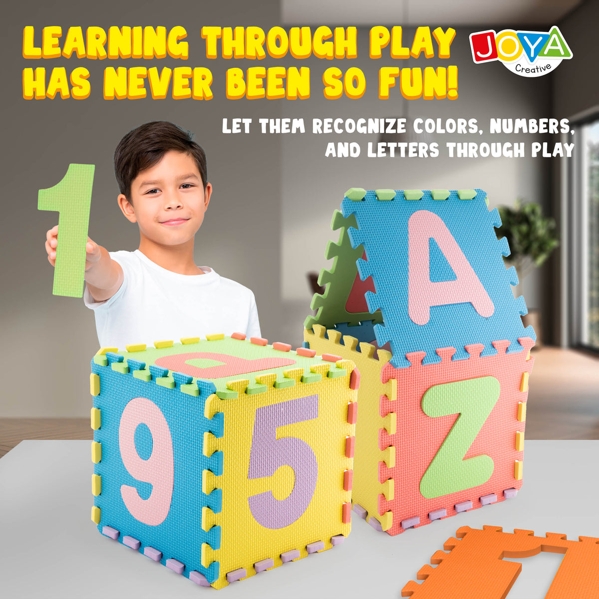 Joya Creative Play Mat XL 180x180 cm – 86-Piece EVA Foam Puzzle Mat for Babies and Children
