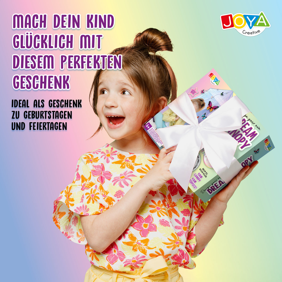 Joya Creative Himmelbett-Set zum Dekorieren – Personalisiere dein eigenes rosa Himmelbett mit Schmetterlingen, Diamanten und Buchstaben