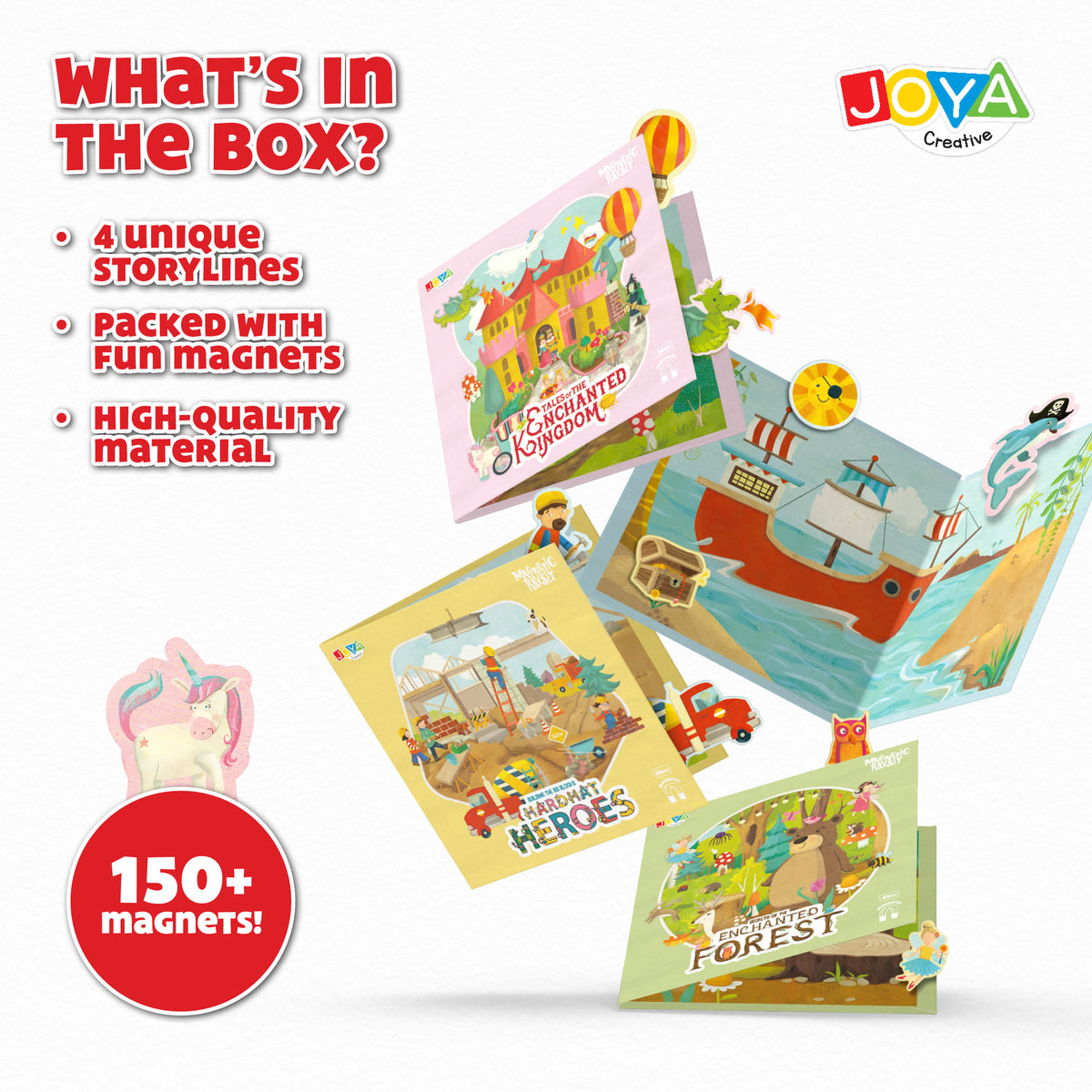 Joya Creative Magnetic Book Set 4-in-1 – Magnetic Game with 150 Magnets, Stories and Animals for Children