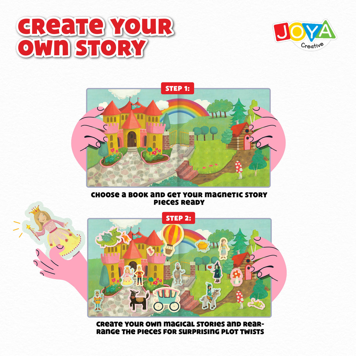 Joya Creative Magnetic Book Set 4-in-1 – Magnetic Game with 150 Magnets, Stories and Animals for Children
