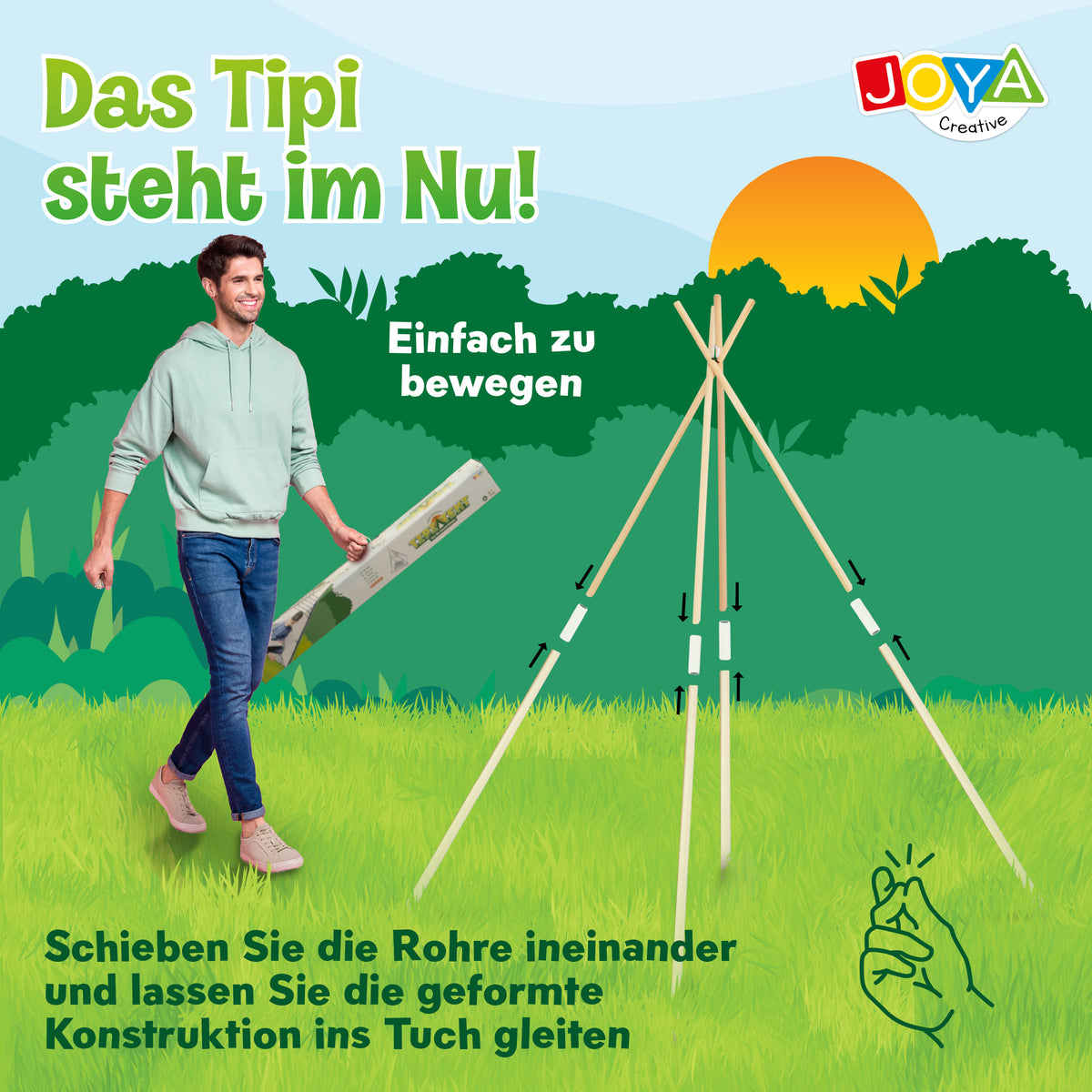 Joya Creative Tipi-Zelt für Kinder – Wigwam-Spielzelt mit Bodenmatte und FSC-Holzstangen