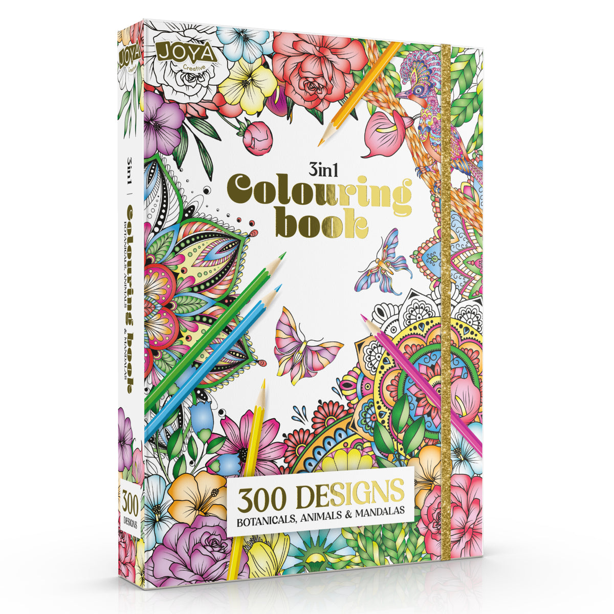 Joya Creative Luxe Kleurboek voor Volwassenen A4 – 300 Kleurplaten met Mandala's, Dieren & Botanische Illustraties
