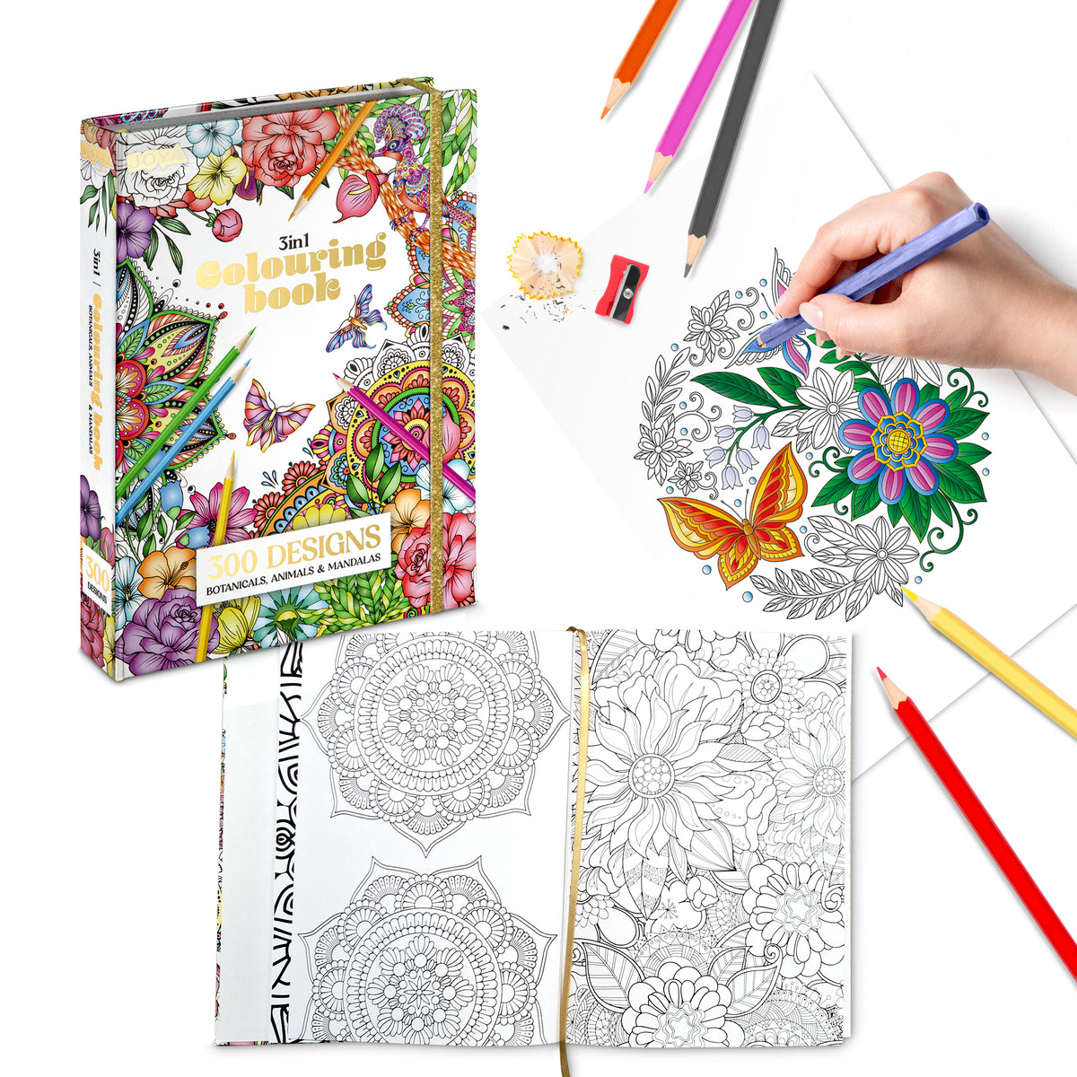 Joya Creative Luxe Kleurboek voor Volwassenen A4 – 300 Kleurplaten met Mandala's, Dieren & Botanische Illustraties