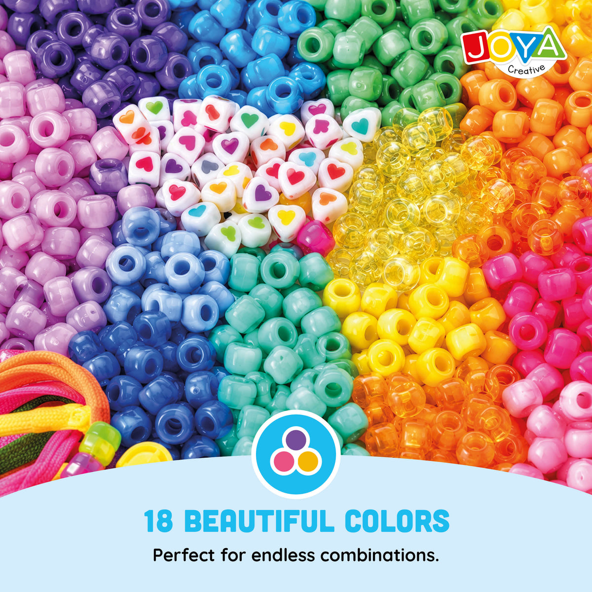 Joya Creative Pony Beads Set 1300 Pieces – Make Bracelets with Heart Beads, Clasps and Storage Box