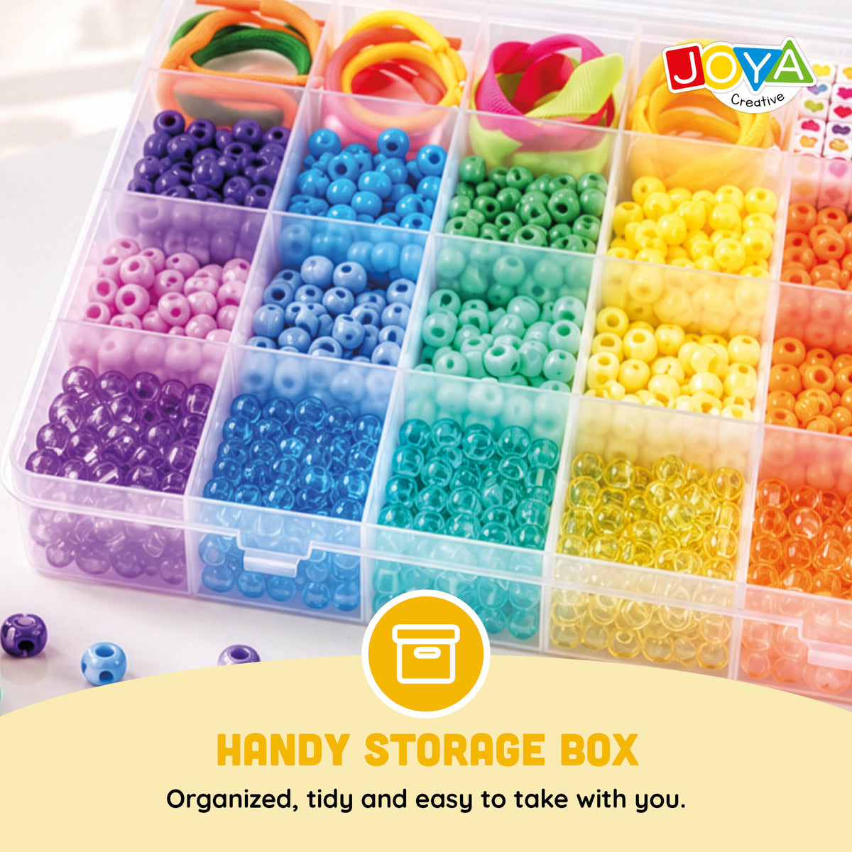 Joya Creative Pony Beads Set 1300 Pieces – Make Bracelets with Heart Beads, Clasps and Storage Box