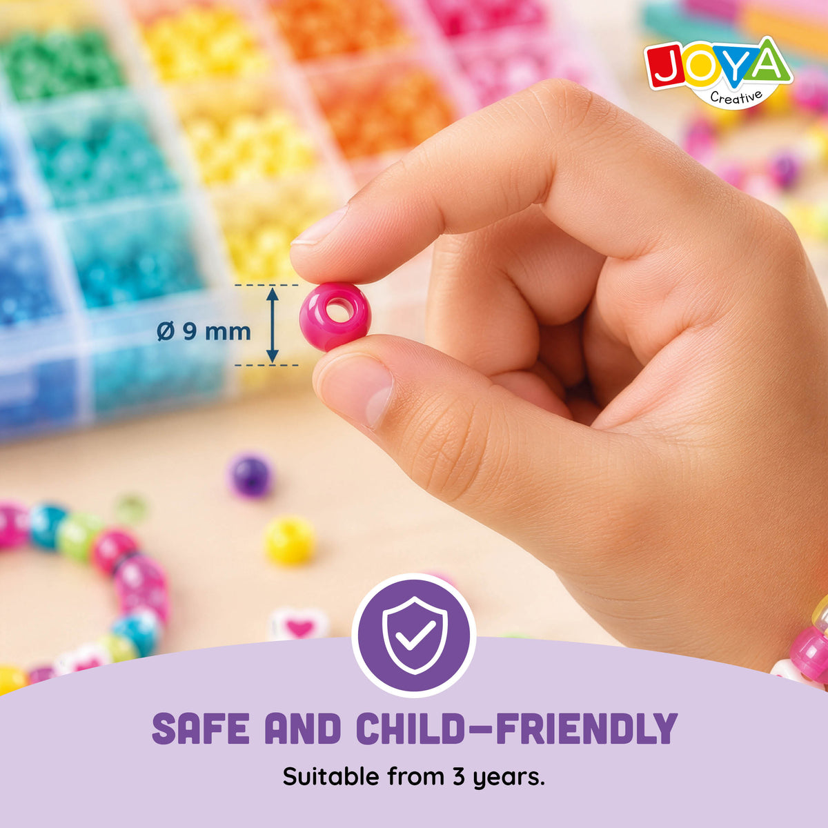Joya Creative Pony Beads Set 1300 Pieces – Make Bracelets with Heart Beads, Clasps and Storage Box