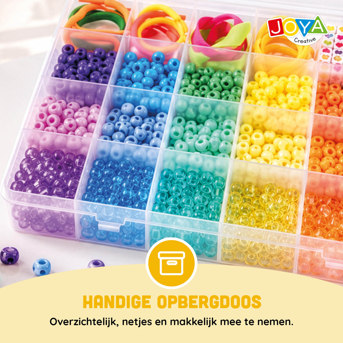 Joya Creative Set de cuentas Pony Beads de 1300 piezas – Haz pulseras con cuentas de corazones, cierres y caja de almacenamiento