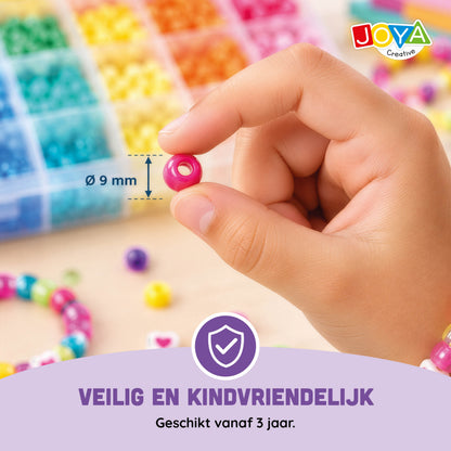 Joya Creative Set de cuentas Pony Beads de 1300 piezas – Haz pulseras con cuentas de corazones, cierres y caja de almacenamiento