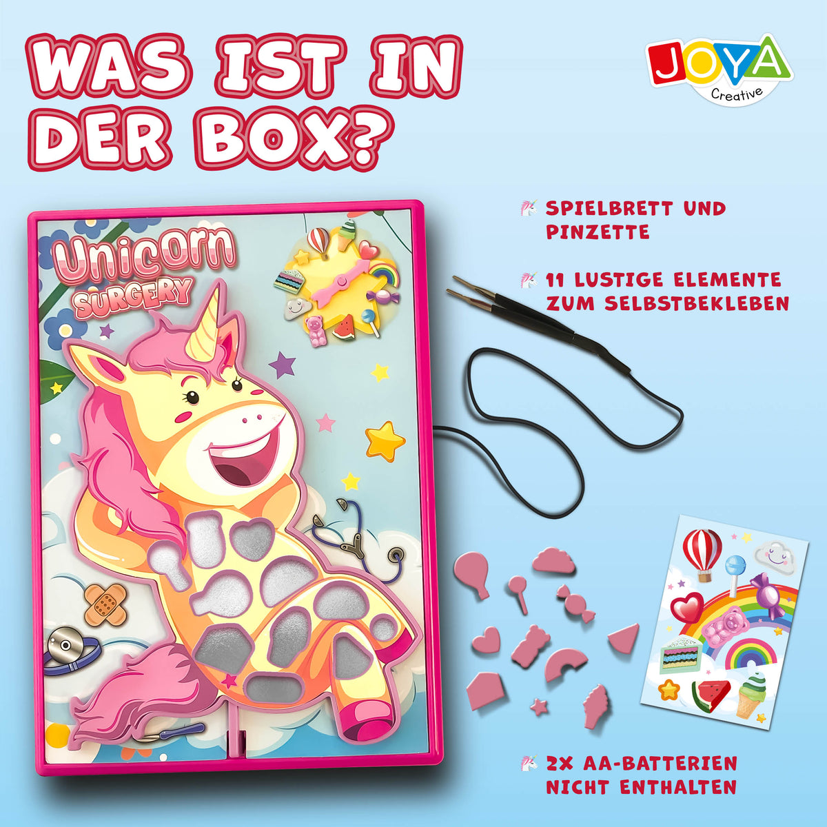 Joya Creative Einhorn Operationsspiel – Spannendes Geschicklichkeitsspiel für Kinder mit Licht und Ton