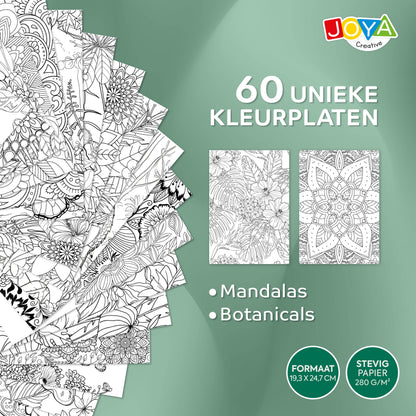 Joya Creative Luxe Kleurboek voor Volwassenen – 60 Botanische en Mandala Kleurplaten met Ringband en Uitscheurbare Pagina's