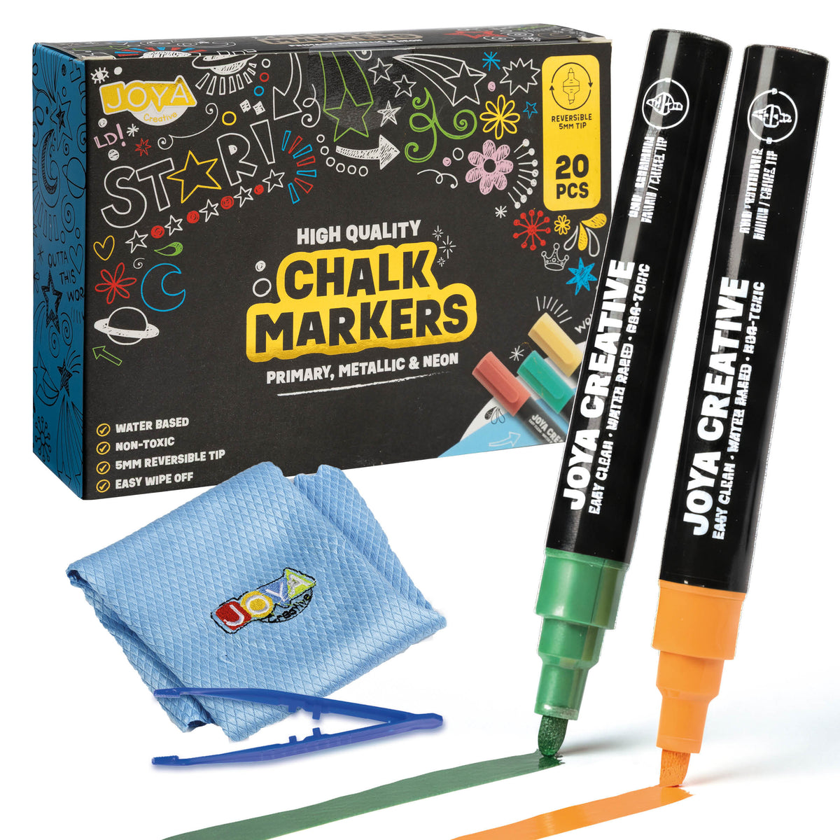 Joya Creative Window Markers Set 20 Pieces – Washable Chalk Markers for Windows, Chalkboards and Glass