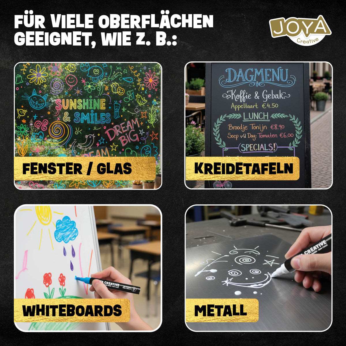 Joya Creative Fensterstifte Set 20-teilig – Abwaschbare Kreidestifte für Fenster, Tafeln und Glas
