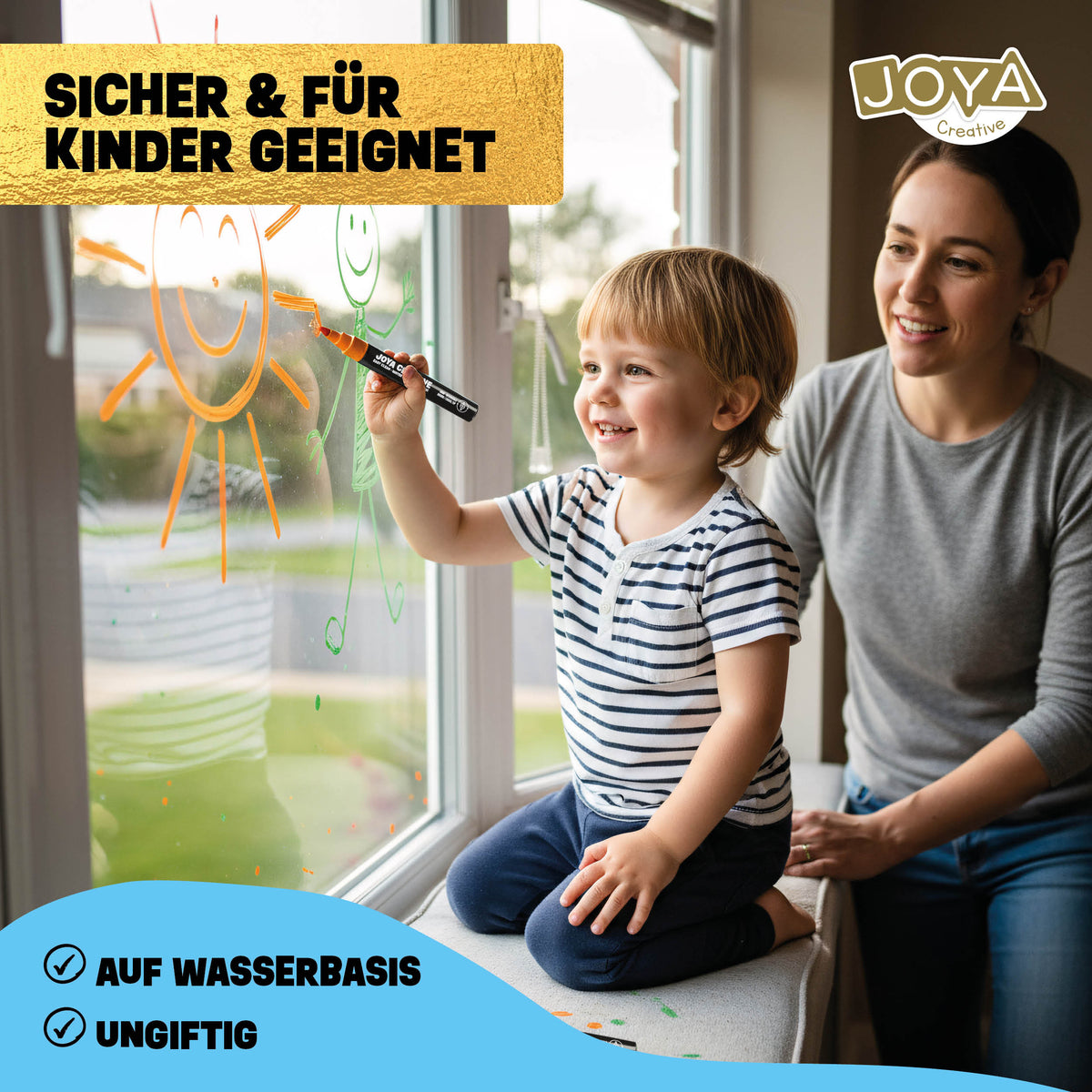 Joya Creative Fensterstifte Set 20-teilig – Abwaschbare Kreidestifte für Fenster, Tafeln und Glas