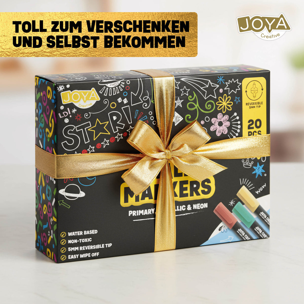 Joya Creative Fensterstifte Set 20-teilig – Abwaschbare Kreidestifte für Fenster, Tafeln und Glas