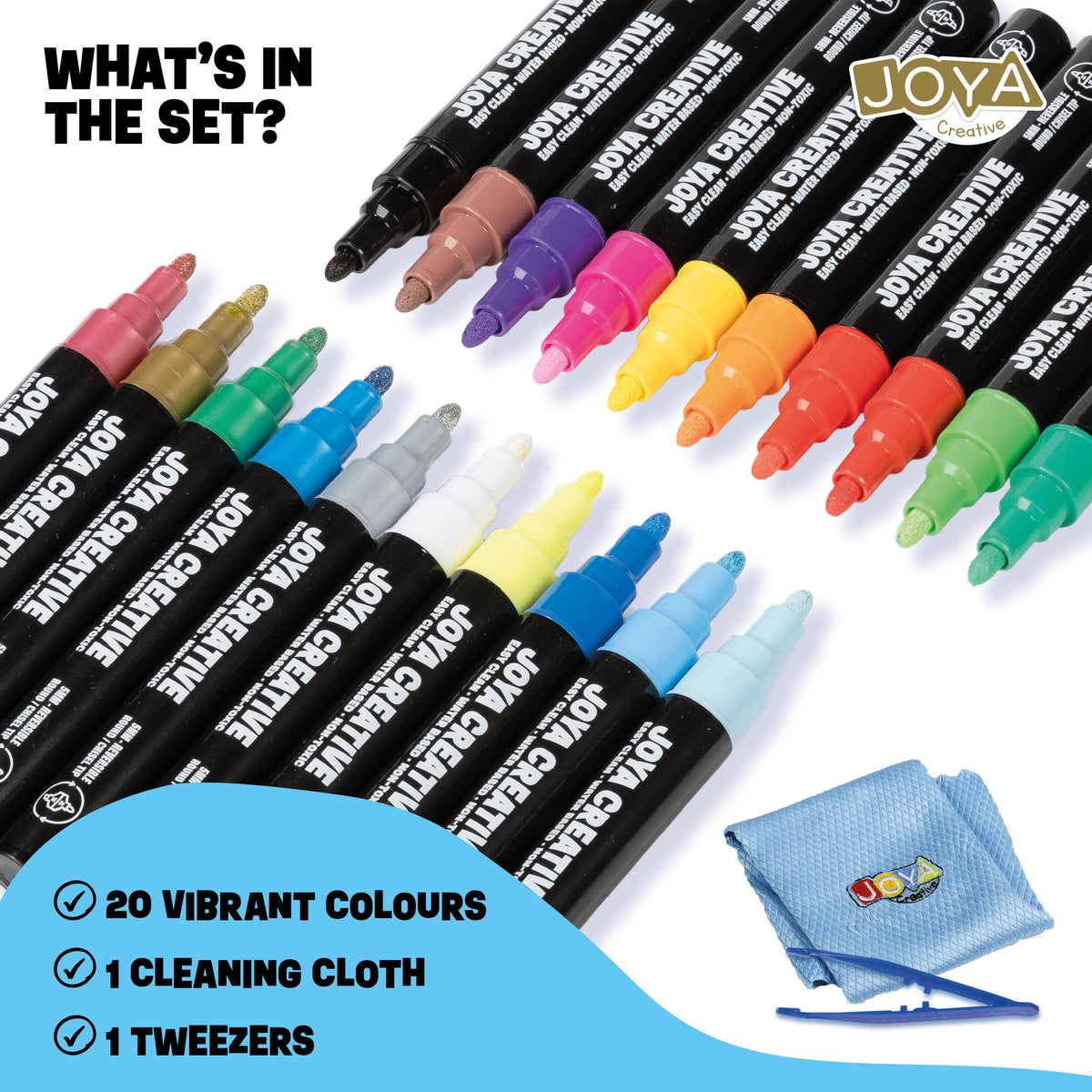 Joya Creative Window Markers Set 20 Pieces – Washable Chalk Markers for Windows, Chalkboards and Glass