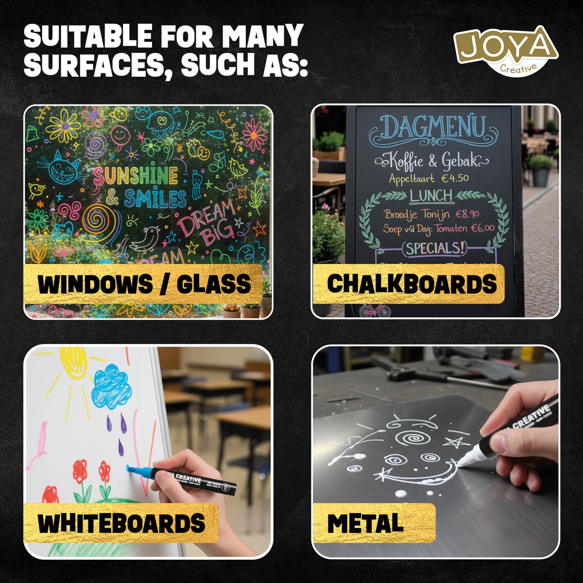 Joya Creative Window Markers Set 20 Pieces – Washable Chalk Markers for Windows, Chalkboards and Glass
