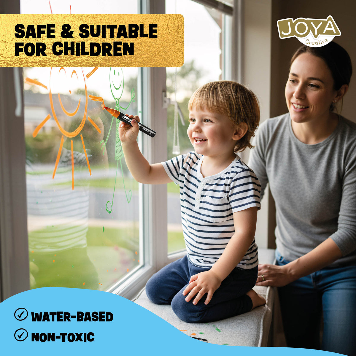 Joya Creative Window Markers Set 20 Pieces – Washable Chalk Markers for Windows, Chalkboards and Glass
