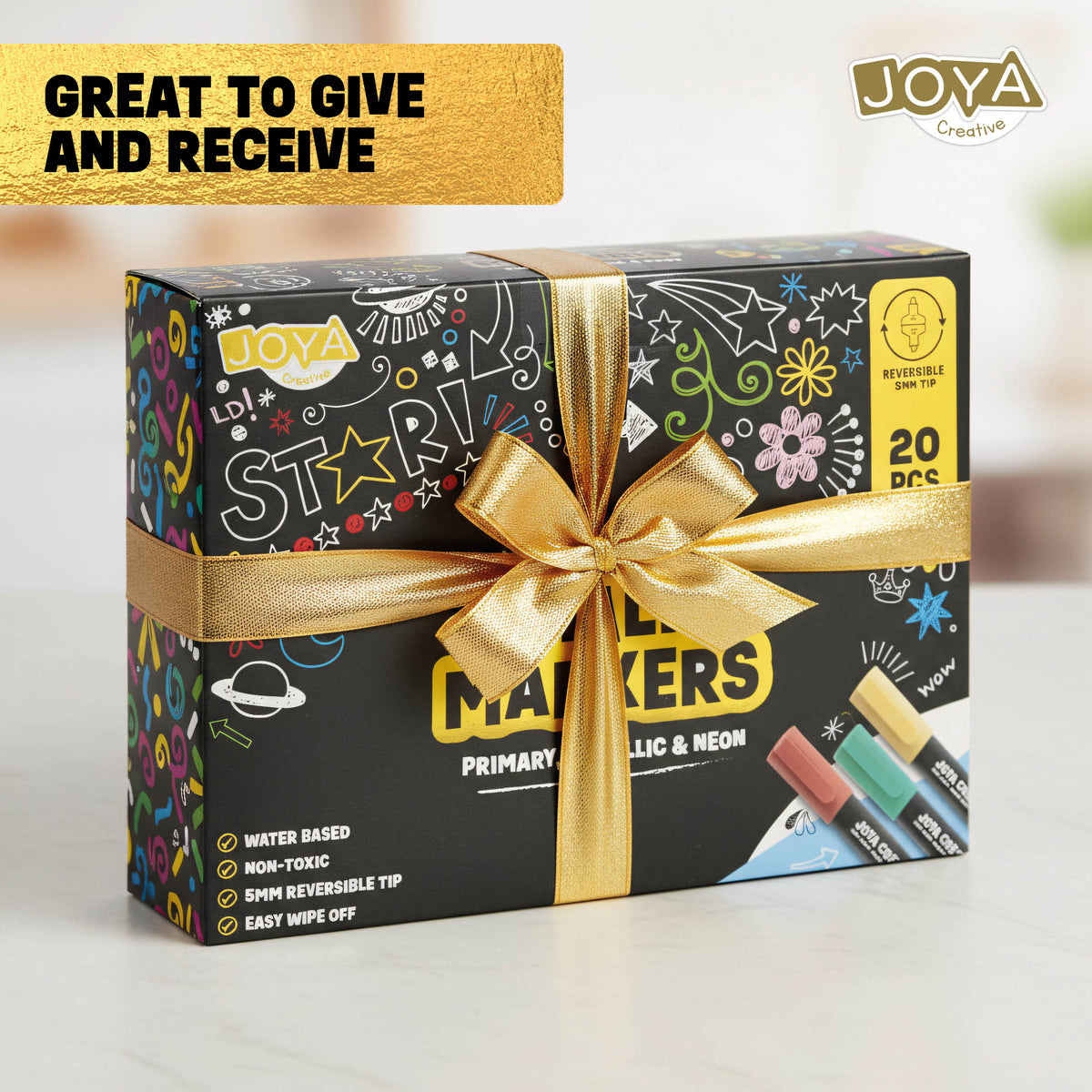 Joya Creative Window Markers Set 20 Pieces – Washable Chalk Markers for Windows, Chalkboards and Glass