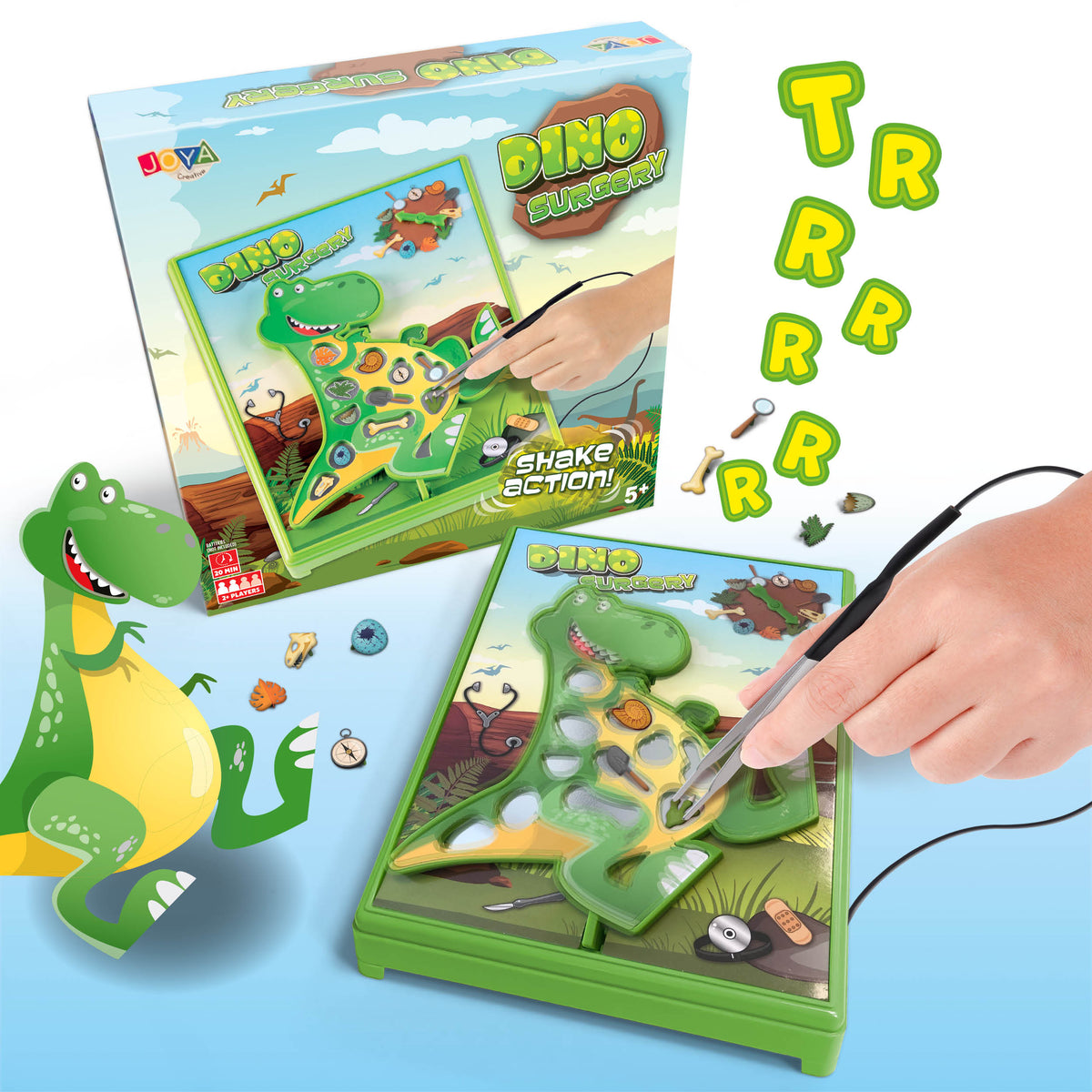 Joya Kreatives Dino-Operationsspiel – Spannendes Geschicklichkeitsspiel für Kinder mit Licht- und Soundeffekten