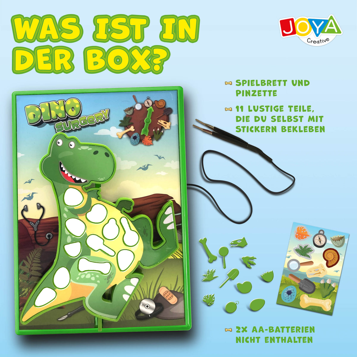 Joya Kreatives Dino-Operationsspiel – Spannendes Geschicklichkeitsspiel für Kinder mit Licht- und Soundeffekten