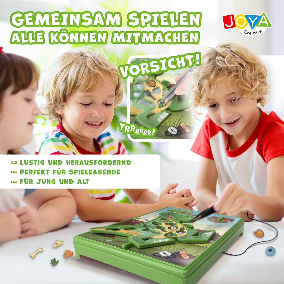 Joya Kreatives Dino-Operationsspiel – Spannendes Geschicklichkeitsspiel für Kinder mit Licht- und Soundeffekten