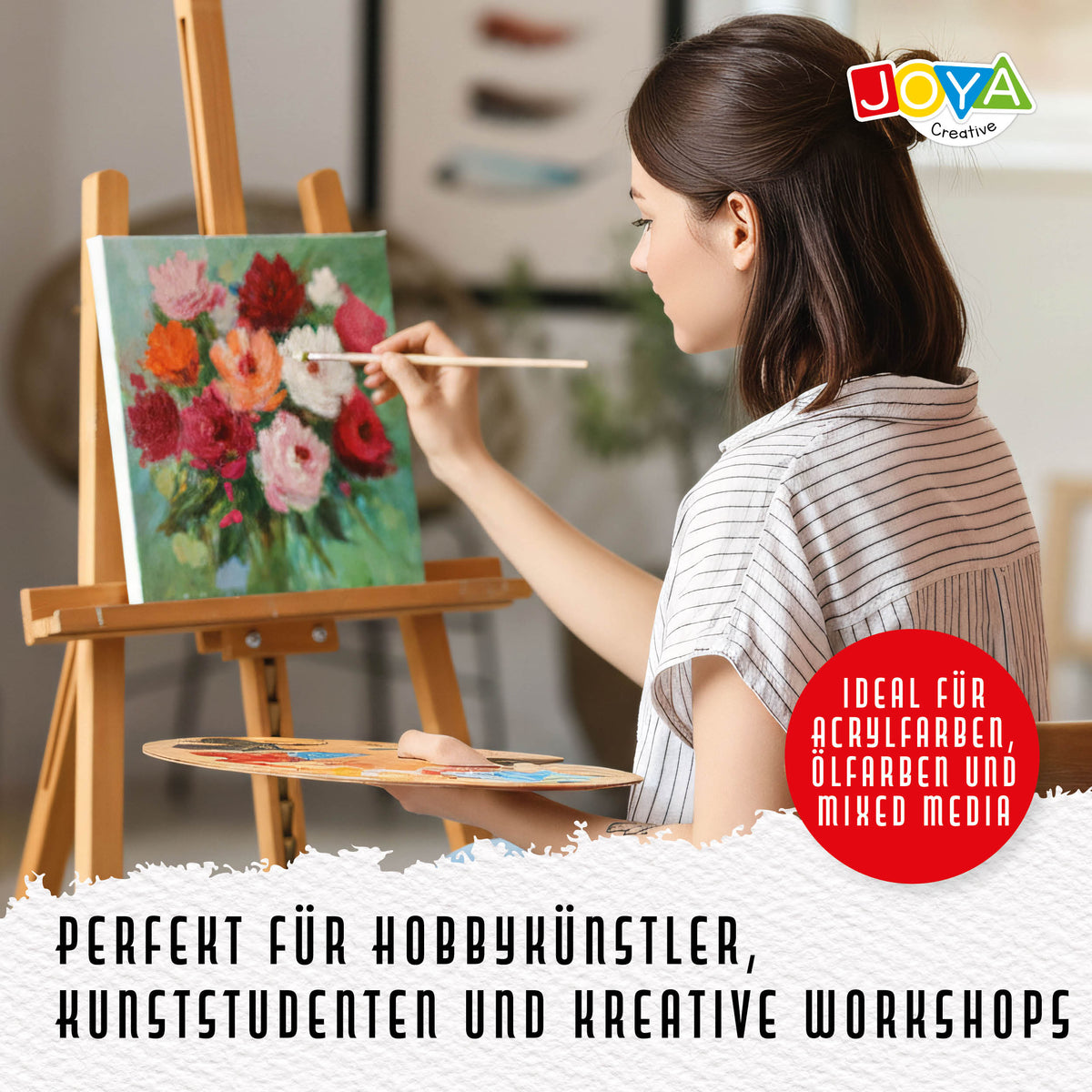 Joya Creative Leinwände 30x30 cm – 12er-Set aus 100 % Baumwolle für Acrylfarben, Ölfarben und Maltechniken