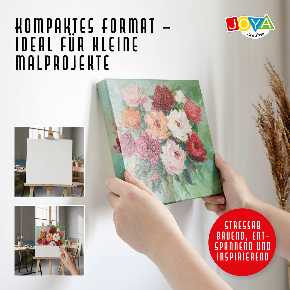 Joya Creative Leinwände 30x30 cm – 12er-Set aus 100 % Baumwolle für Acrylfarben, Ölfarben und Maltechniken