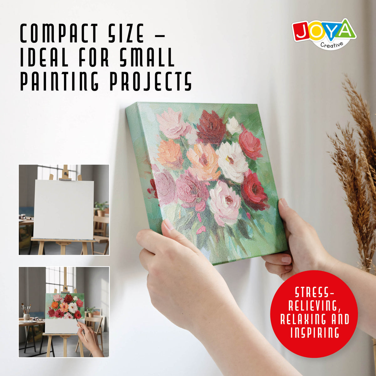 Joya Creative Canvas Boards 30x30 cm – Set of 12 100% Cotton Canvas for Acrylic Paint, Oil Paint, and Painting Techniques