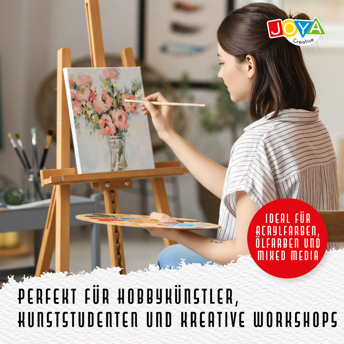 Joya Creative Leinwände 30x40 cm – 12er-Set Leinwände aus 100% Baumwolle für Acrylfarben, Ölfarben und Maltechniken