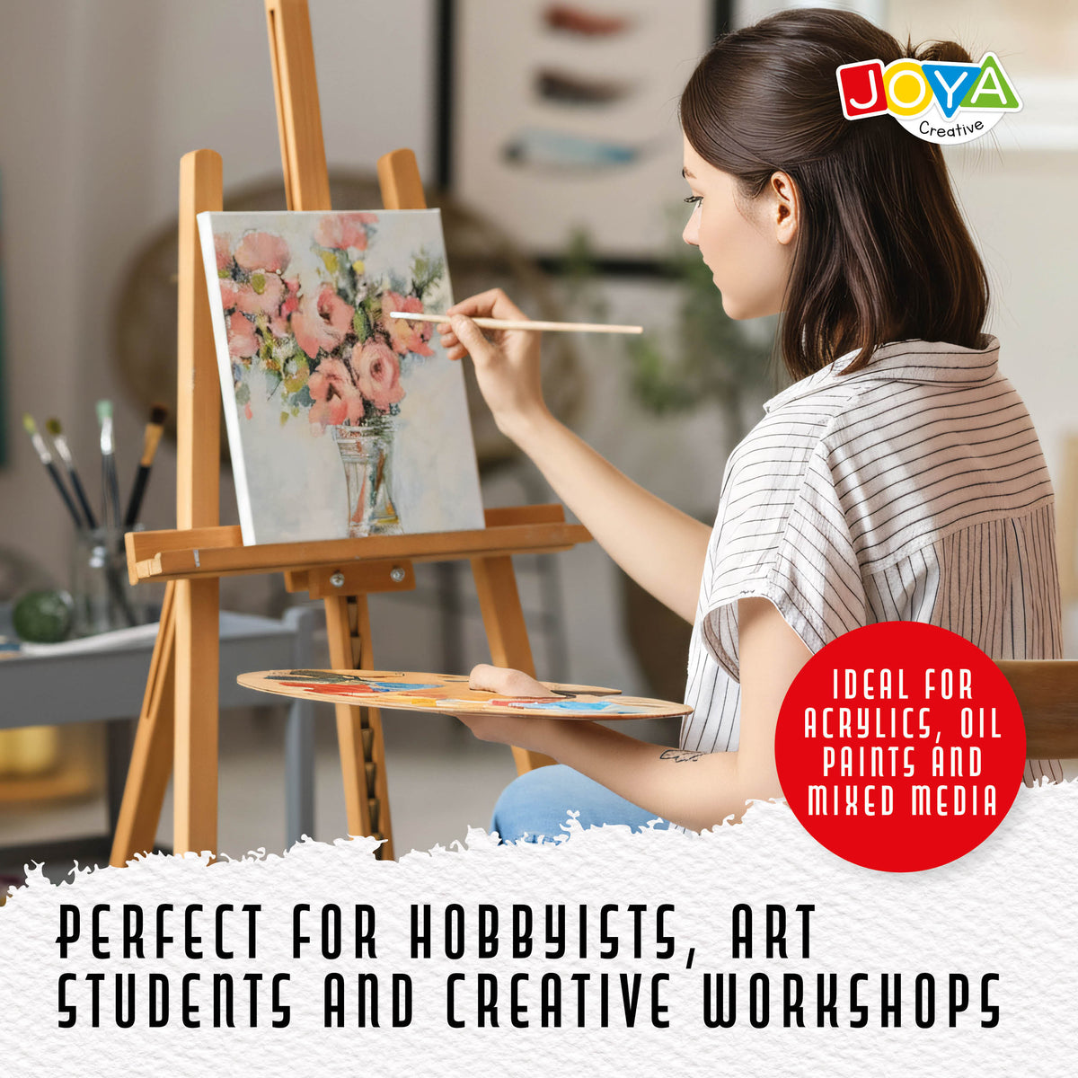 Joya Creative Canvas Panels 30x40 cm – Set of 12 100% Cotton Canvas Boards for Acrylic Paint, Oil Paint and Painting Techniques