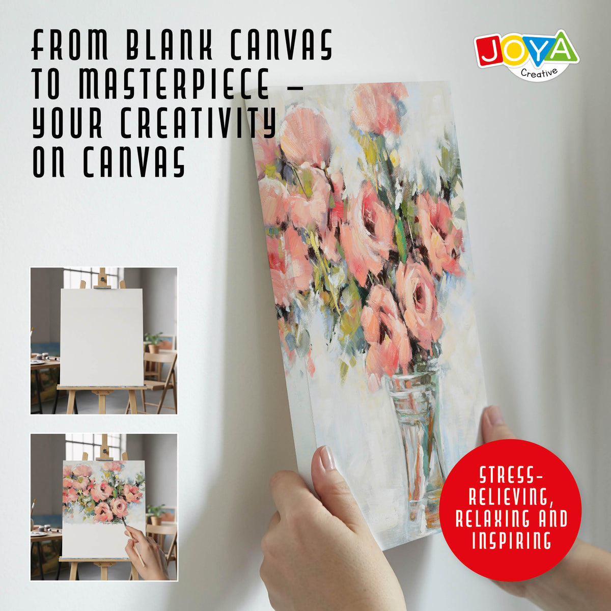Joya Creative Canvas Panels 30x40 cm – Set of 12 100% Cotton Canvas Boards for Acrylic Paint, Oil Paint and Painting Techniques