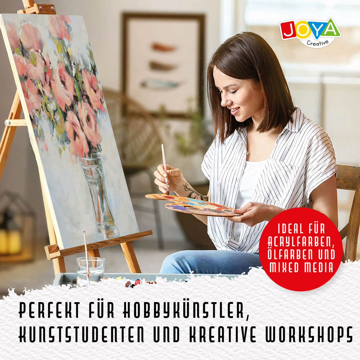 Joya Creative Keilrahmen 40x50 cm – 12er-Set Leinwände aus 100% Baumwolle für Acrylfarbe, Ölfarbe und Maltechniken