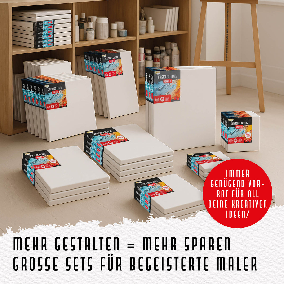 Joya Creative Keilrahmen 40x50 cm – 12er-Set Leinwände aus 100% Baumwolle für Acrylfarbe, Ölfarbe und Maltechniken