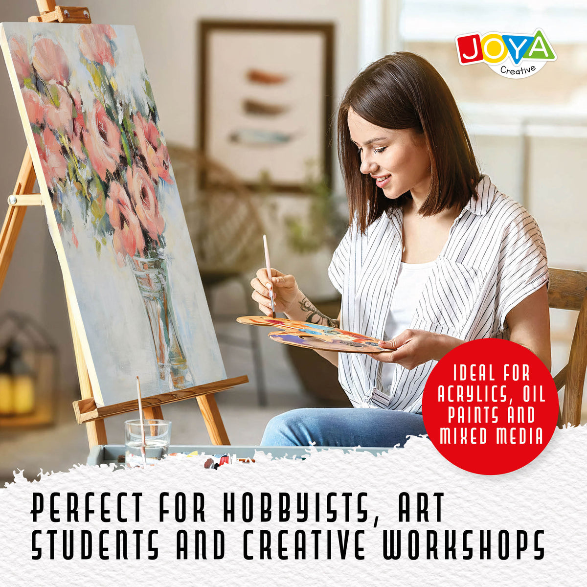 Joya Creative Canvas Boards 40x50 cm – Set of 12 100% Cotton Canvas Boards for Acrylic Paint, Oil Paint and Painting Techniques