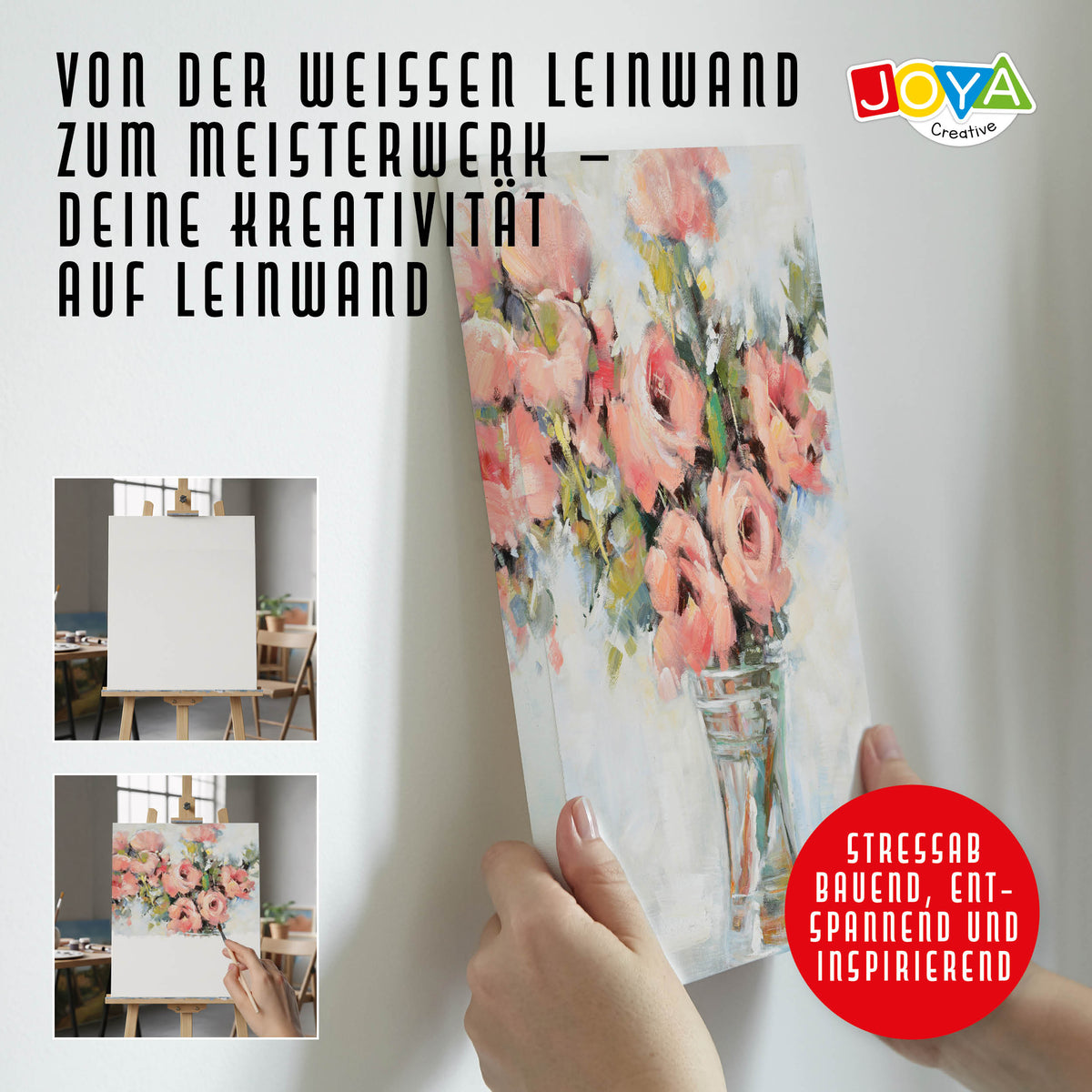 Keilrahmen Format 50x70 cm - 12 Stück - Leinwände und Malplatten - 100% Baumwolle - Für Acrylfarben, Ölfarben und Maltechniken - Joya Creative