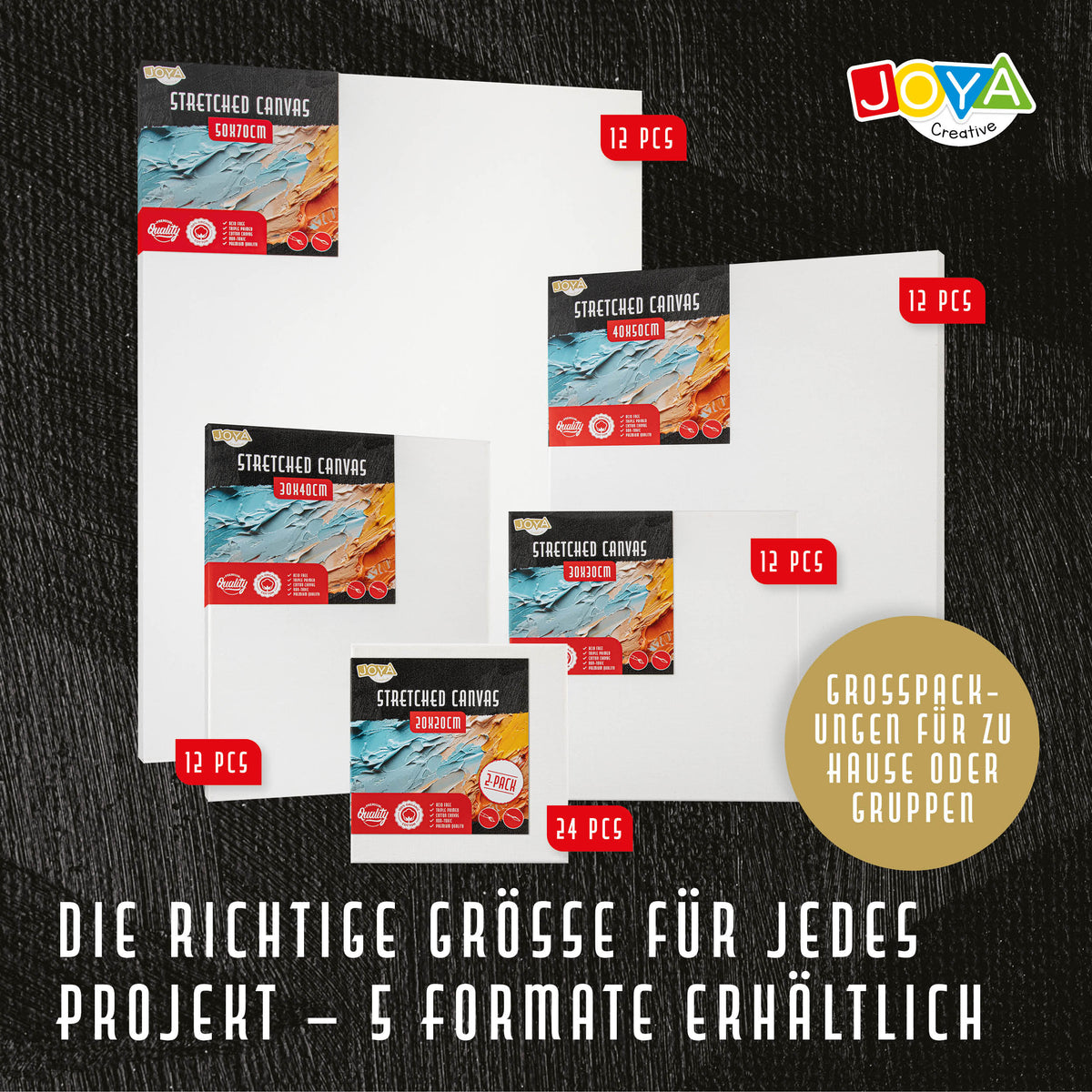 Keilrahmen Format 50x70 cm - 12 Stück - Leinwände und Malplatten - 100% Baumwolle - Für Acrylfarben, Ölfarben und Maltechniken - Joya Creative