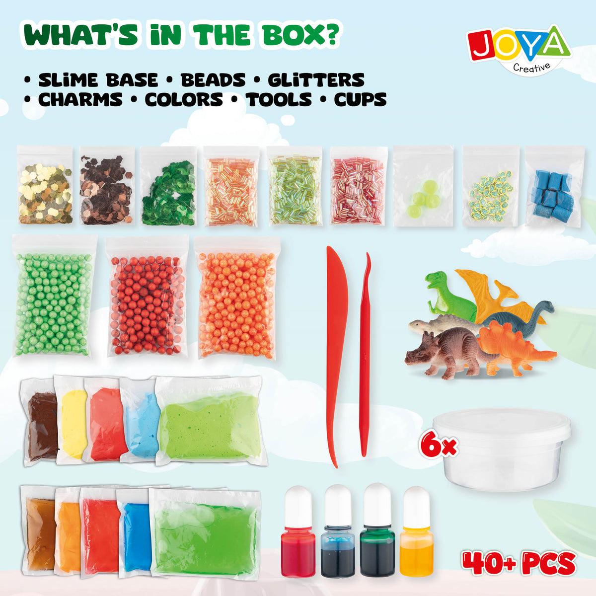 Joya Creative Dino Slime Kit 40 Pieces - Complete Slime Making Set for Kids with Dinosaurs and Accessories
