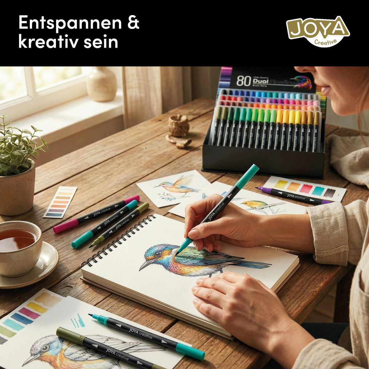 Joya Creative Dual Fineliner & Pinselstifte Set 80-teilig – Filzstifte für Handlettering, Bullet Journaling und Zeichnen