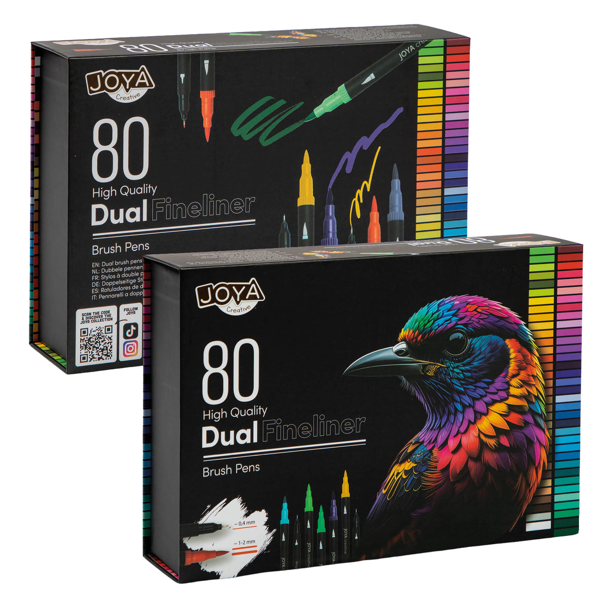 Joya Creative Dual Fineliners & Brush Pens Set 80 Pieces – Markers for Hand Lettering, Bullet Journaling and Drawing