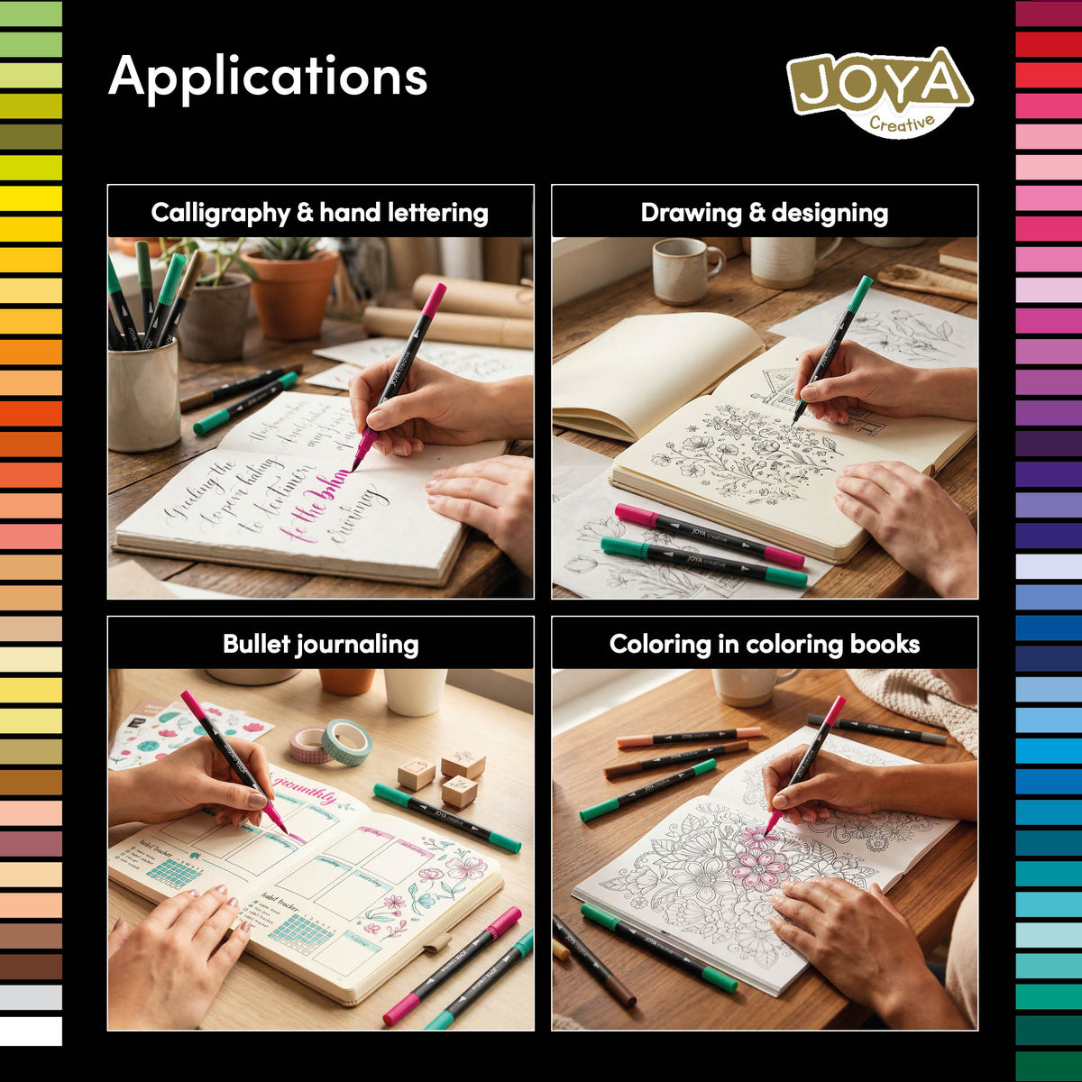 Joya Creative Dual Fineliners & Brush Pens Set 80 Pieces – Markers for Hand Lettering, Bullet Journaling and Drawing