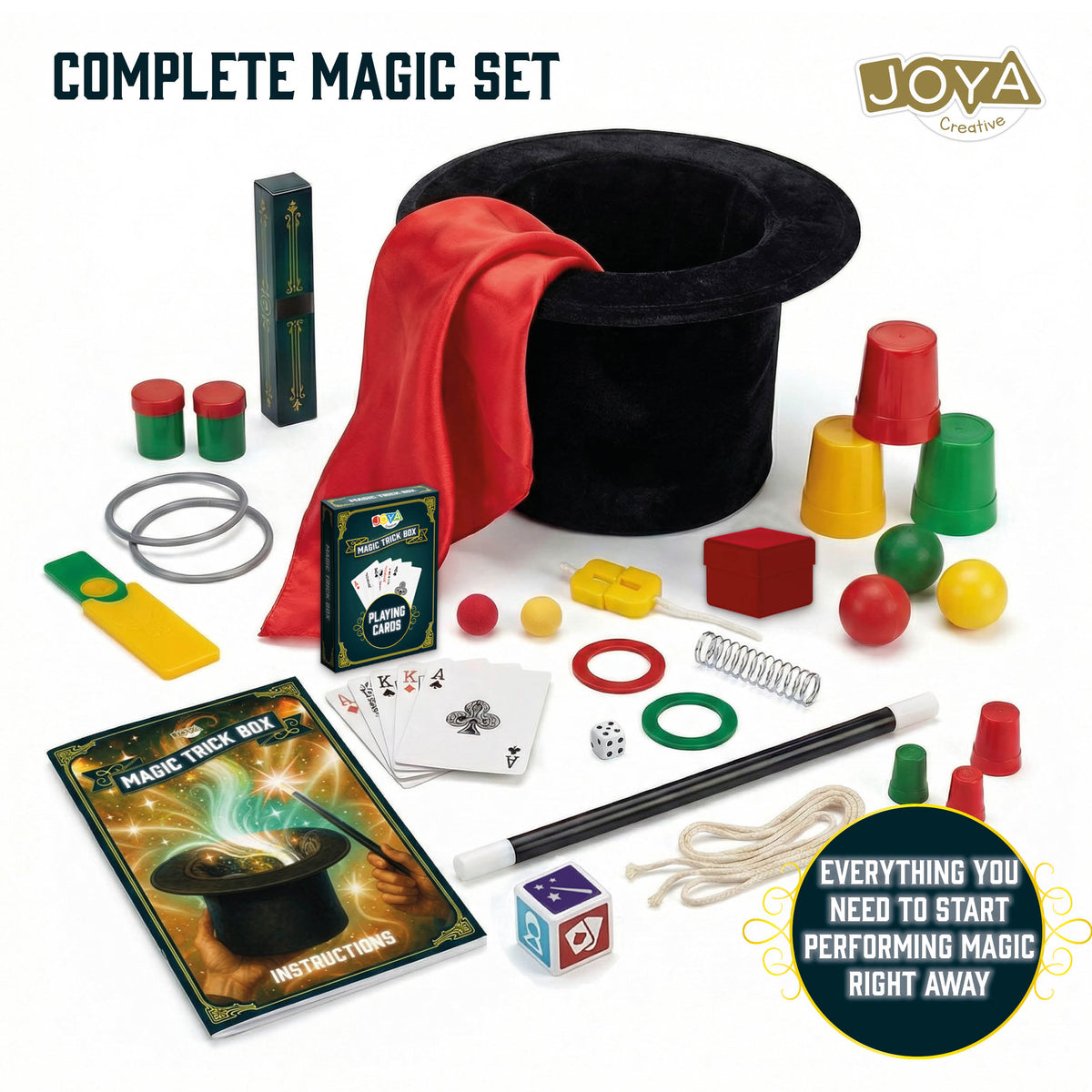 Joya Creative Magic Set with Luxury Velvet Magician's Hat – Complete Magic Kit for Kids including Instruction Book