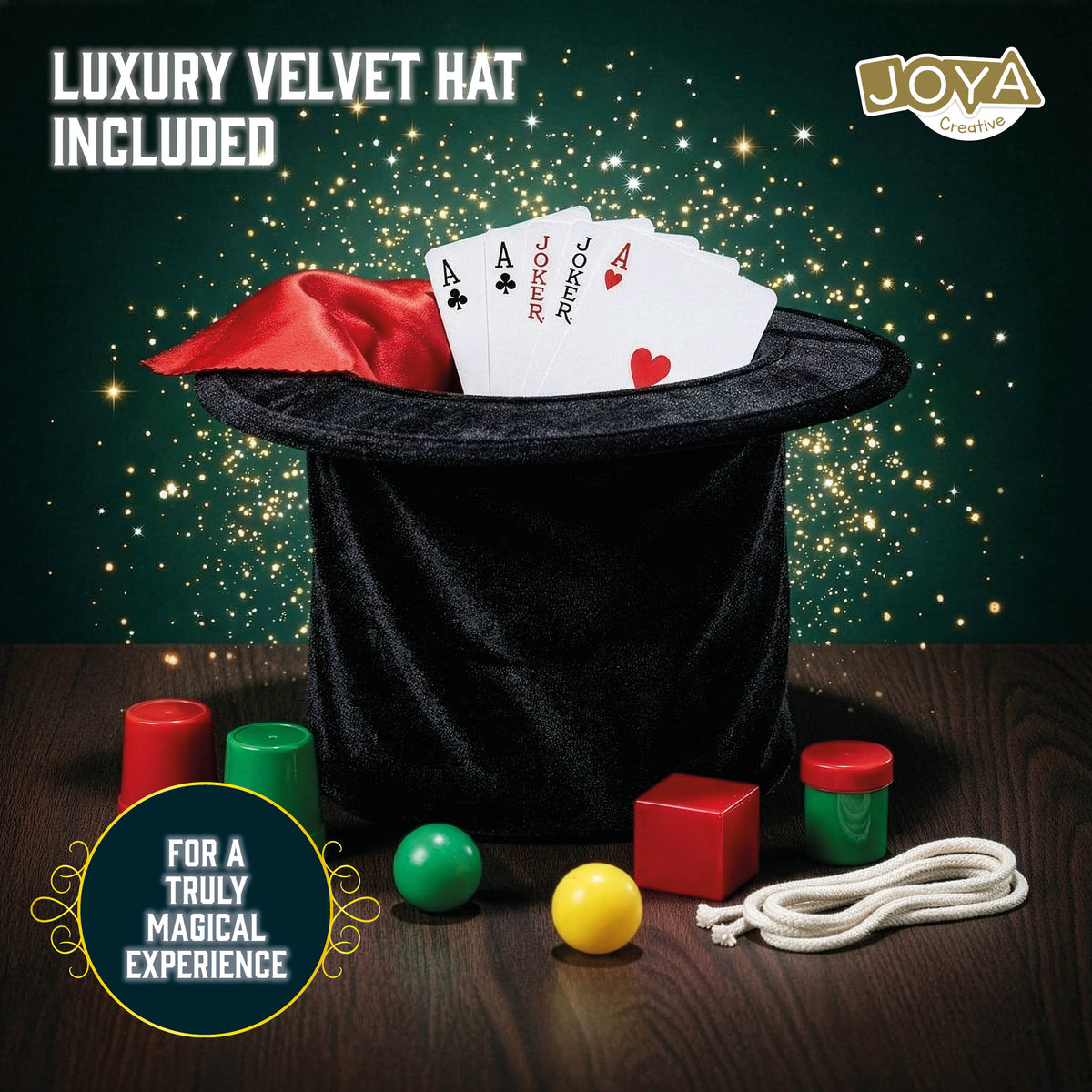 Joya Creative Magic Set with Luxury Velvet Magician's Hat – Complete Magic Kit for Kids including Instruction Book