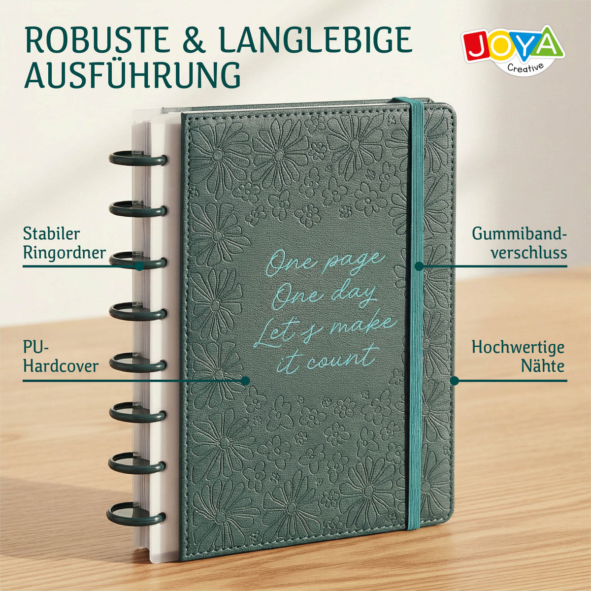 Joya Creative Luxe Planer A5 undatiert – Hardcover-Terminkalender, Ringbuch-Journal, Organizer mit Stickern und Lineal